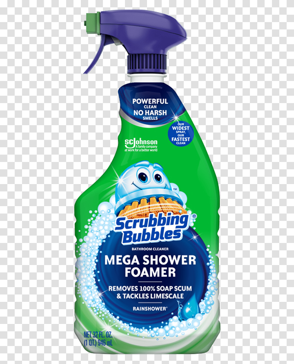 Scrubbing Bubbles Mega Shower Foamer Trigger Scrubbing Bubbles Spray, Bottle, Label, Shampoo Transparent Png