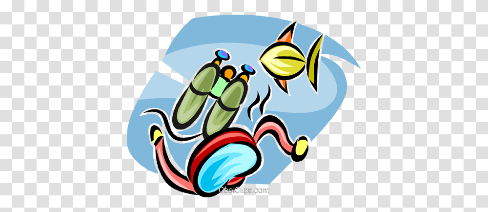 Scuba Gear And Fish Royalty Free Vector Clip Art Illustration, Hand, Advertisement, Poster Transparent Png