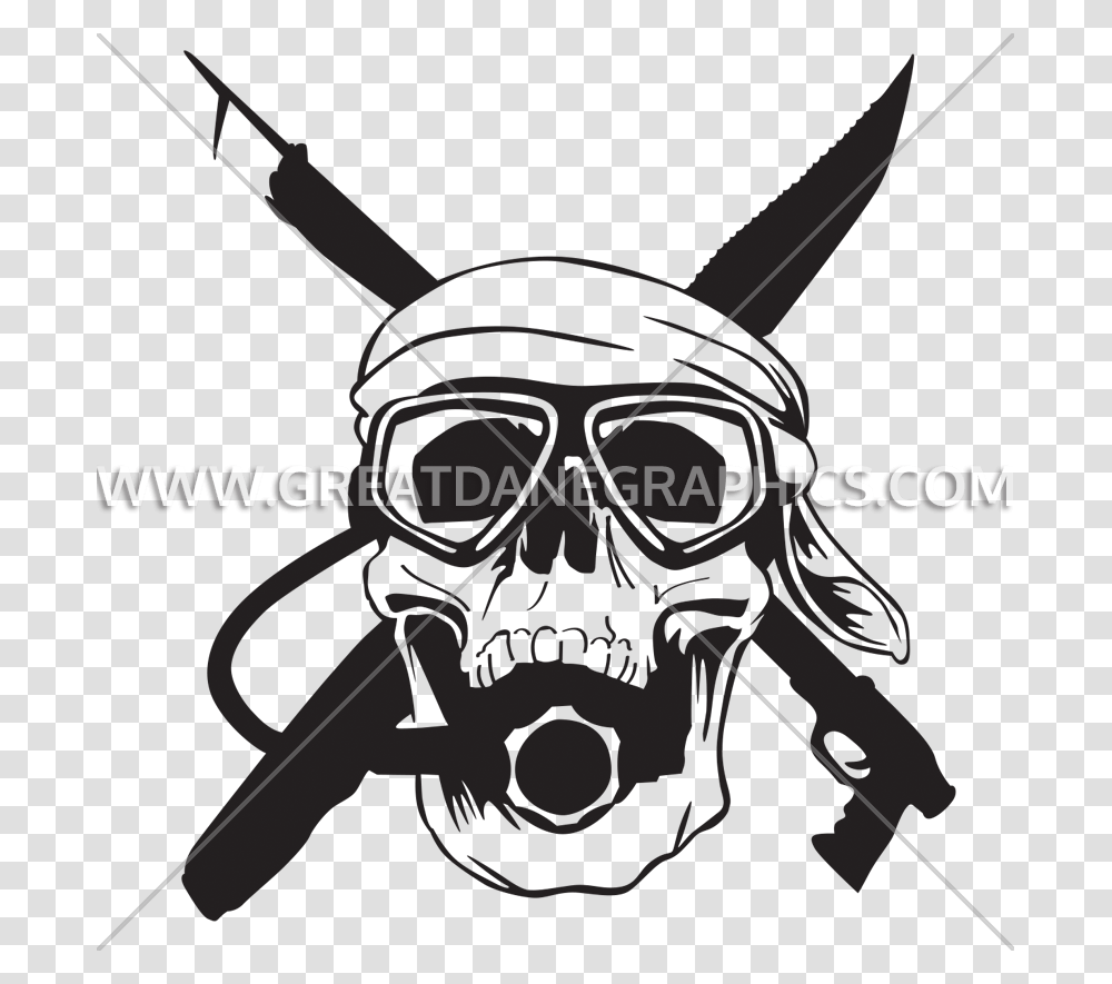 Scuba Skull Production Ready Artwork For T Shirt Printing, Bow, Bomb, Weapon, Weaponry Transparent Png
