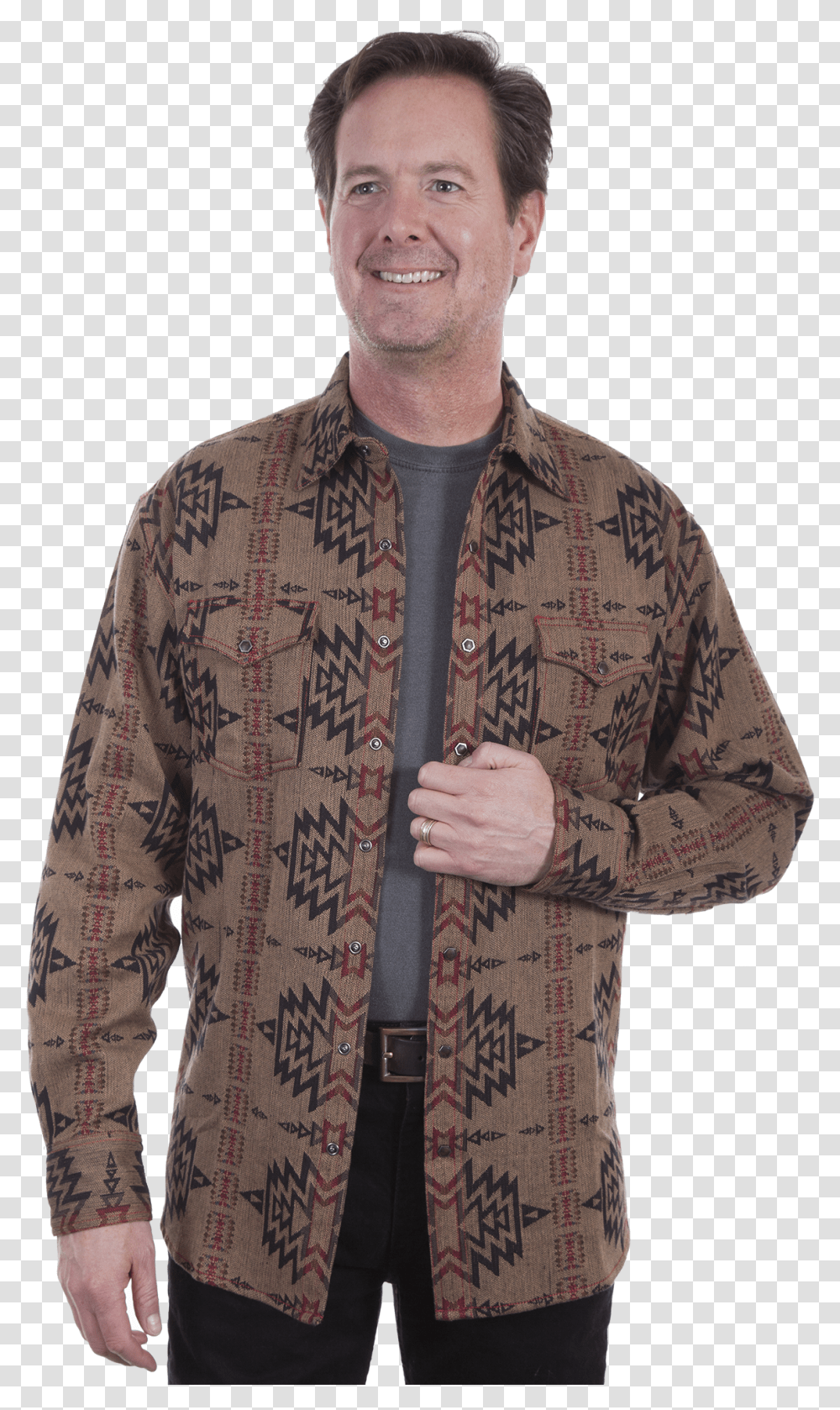 Scully Men's Long Sleeve Aztec Pattern Over Shirt Wbutton Hand, Person, Jacket, Coat Transparent Png