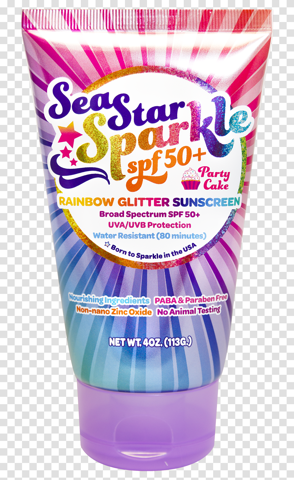 Sea Star Sparkle Spf 50 Party Cake With Rainbow Glitter Glitter Sunscreen, Label, Text, Shampoo, Bottle Transparent Png