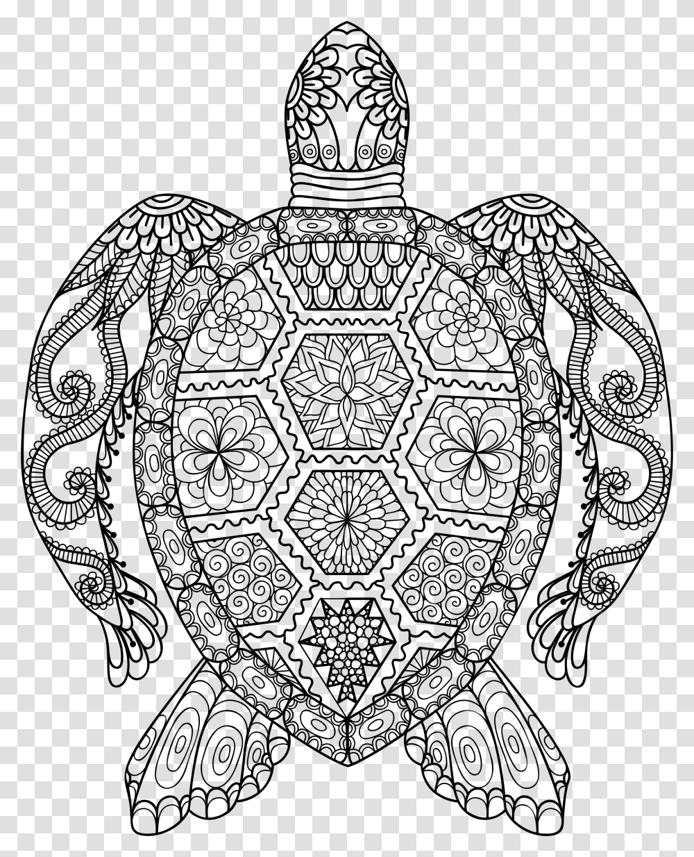 Sea Turtle Line Drawing Mandala Animal Colouring Pages, Gray, World Of Warcraft Transparent Png