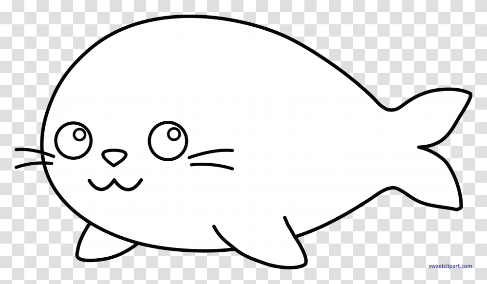 Seal Lineart Black And White Baby Seal Clip Art, Sea Life, Animal, Mammal, Whale Transparent Png
