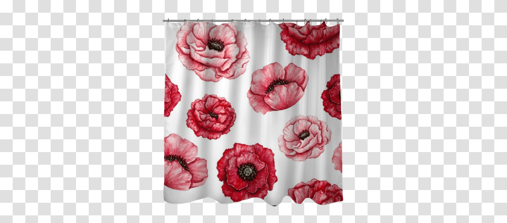 Seamless Pattern Of Watercolor Red And Poppy, Flower, Plant, Blossom, Curtain Transparent Png