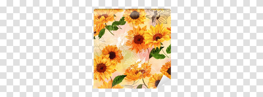 Seamless Pattern With Hand Drawn Watercolor Painting, Plant, Flower, Art, Sunflower Transparent Png