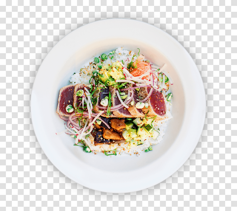 Seared Tuna Steak Restaurant Food Top View, Dish, Meal, Noodle, Pasta Transparent Png
