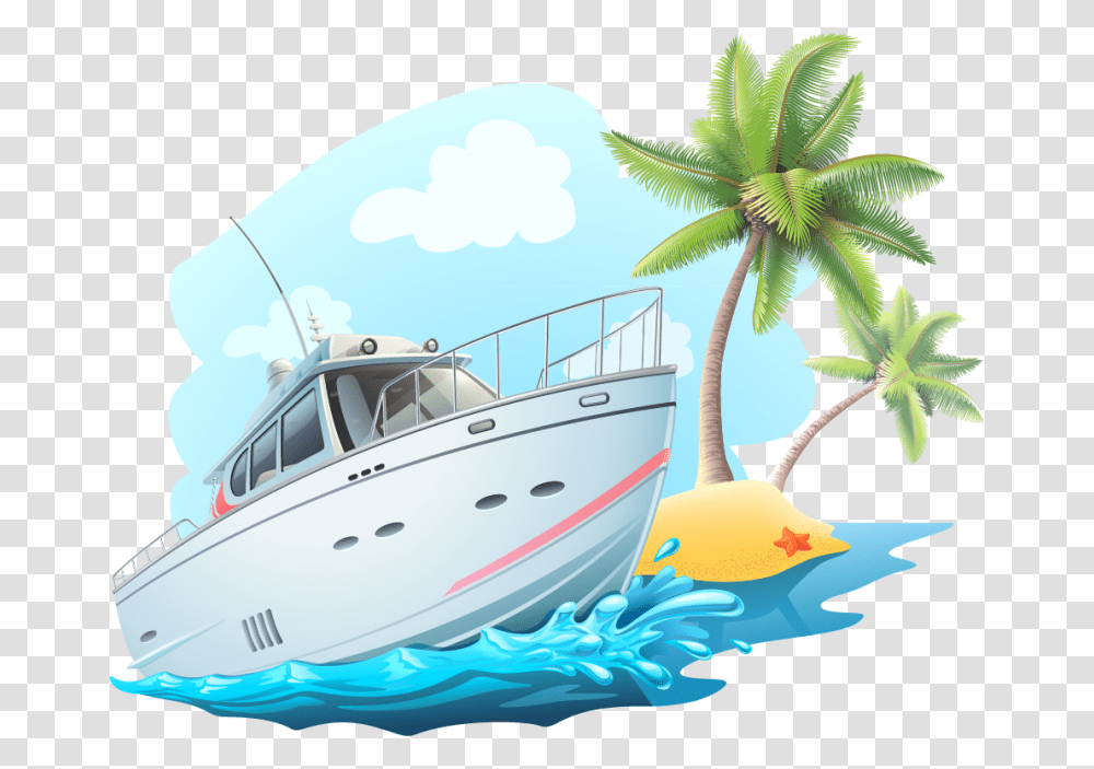 Seaside Clipart Free Yacht Vector, Vehicle, Transportation, Boat, Tree Transparent Png