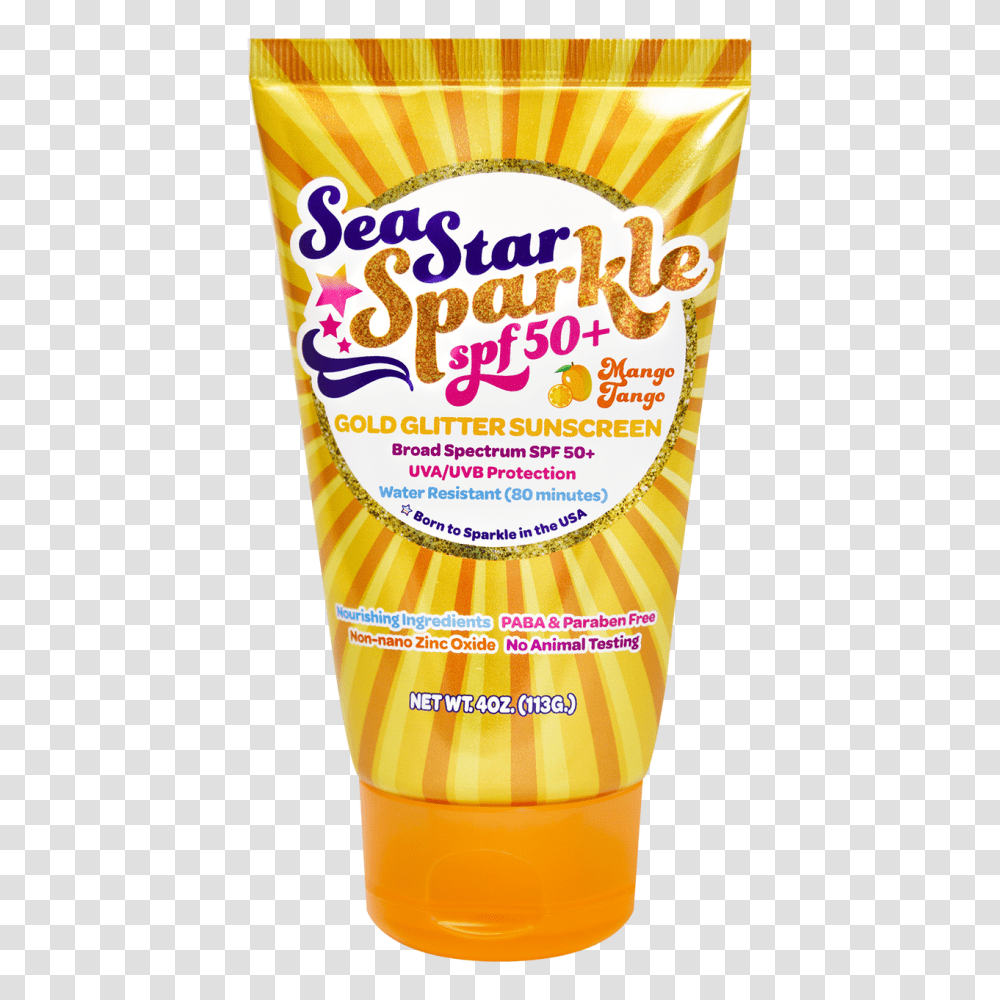 Seastar Sparkle Mango Tango With Gold Glitter Presence, Bottle, Sunscreen, Cosmetics, Beer Transparent Png
