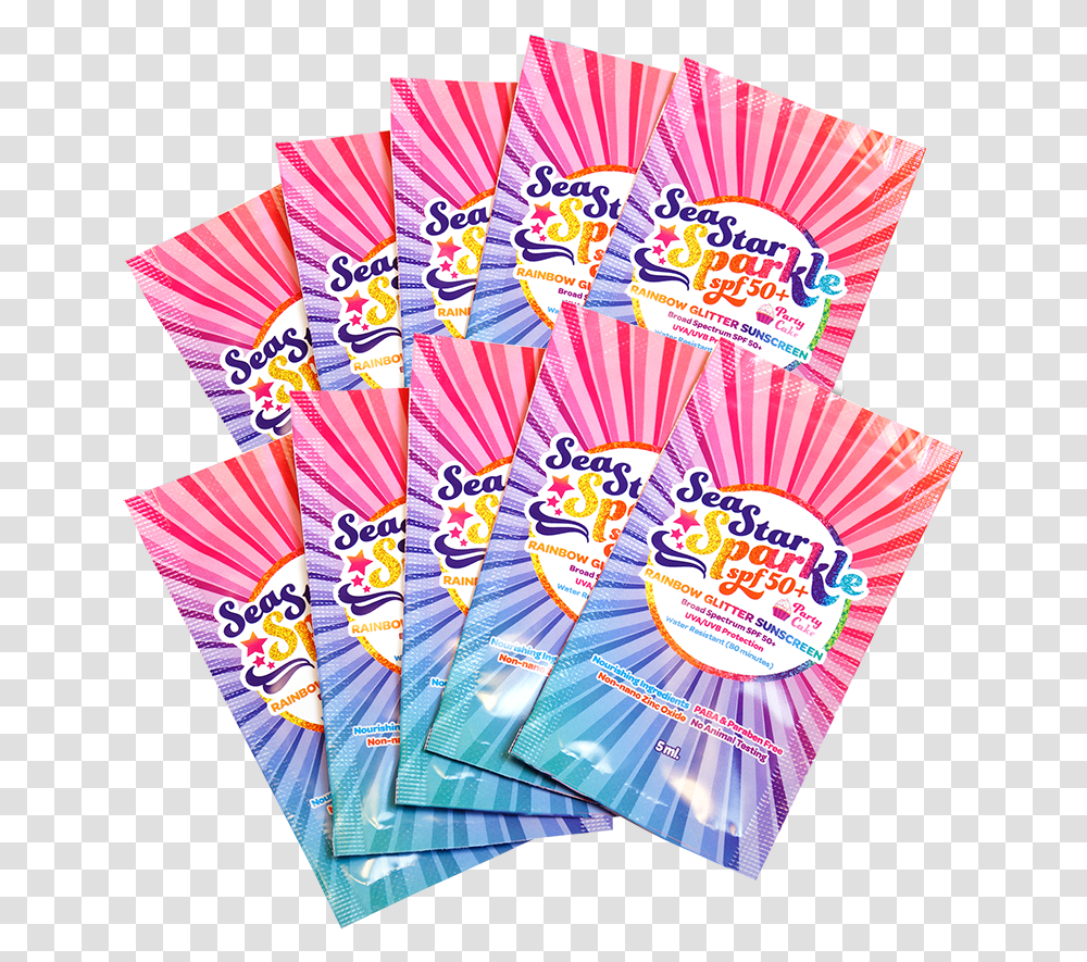 Seastar Sparkle Spf50 Travel Packets Party Cake 05 Ml Each Sea Star Sparkle Glitter Sunscreen, Graphics, Food, Paper, Crowd Transparent Png