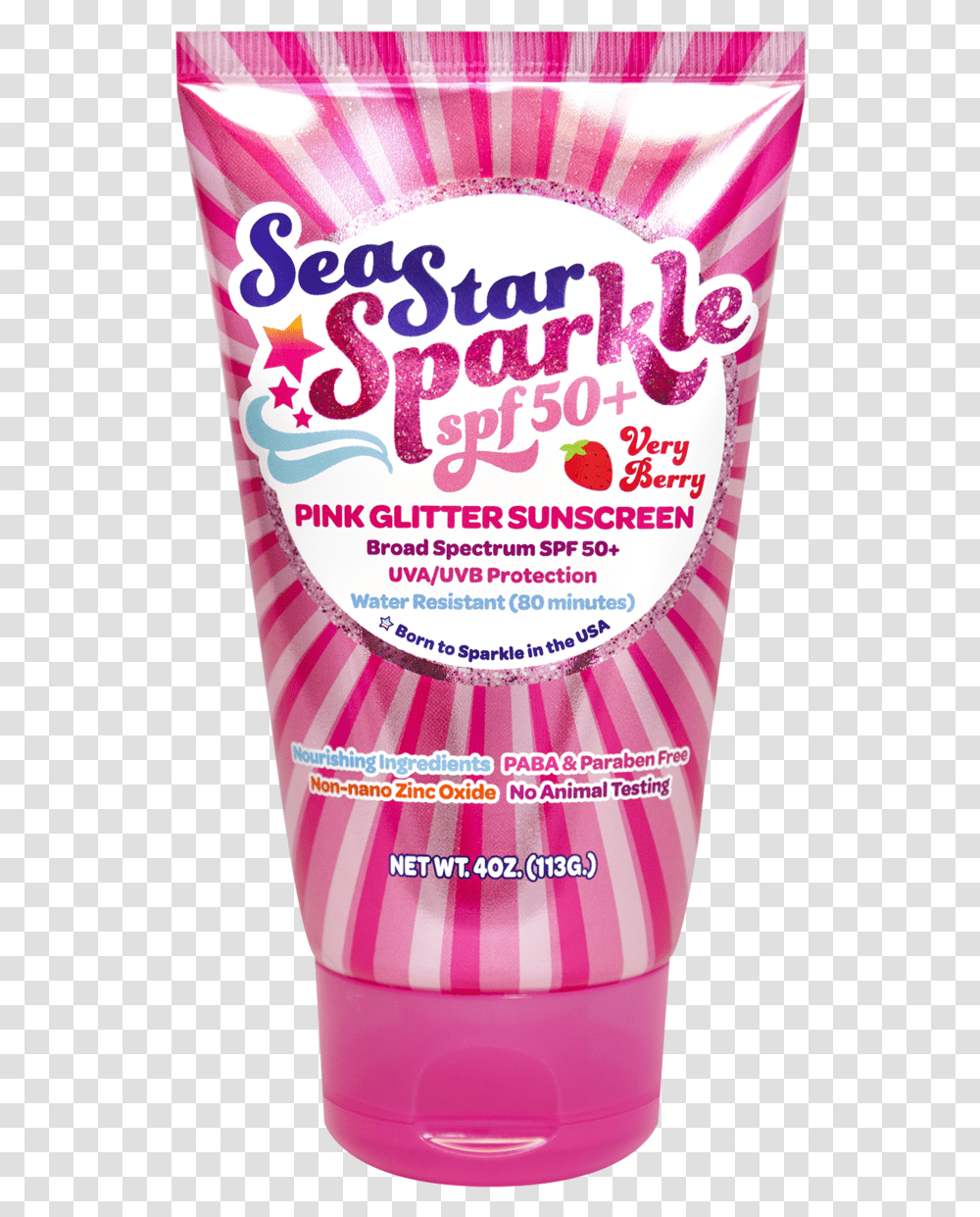 Seastar Sparkle Spf50 Very Berry With Pink Glitter - 4 Oz Star, Label, Text, Bottle, Beer Transparent Png