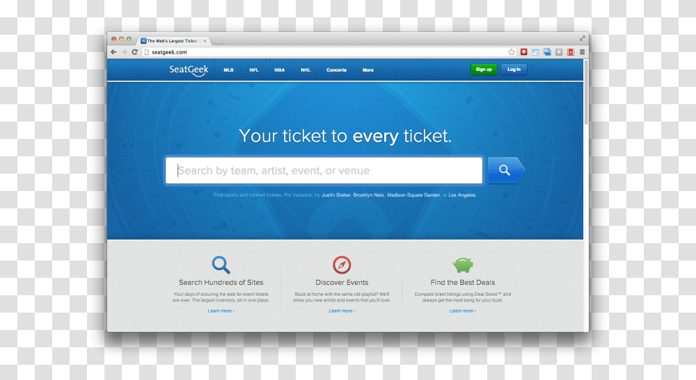 Seatgeek Homepage Ux Search Box On Homepage, File, Webpage, Monitor, Screen Transparent Png