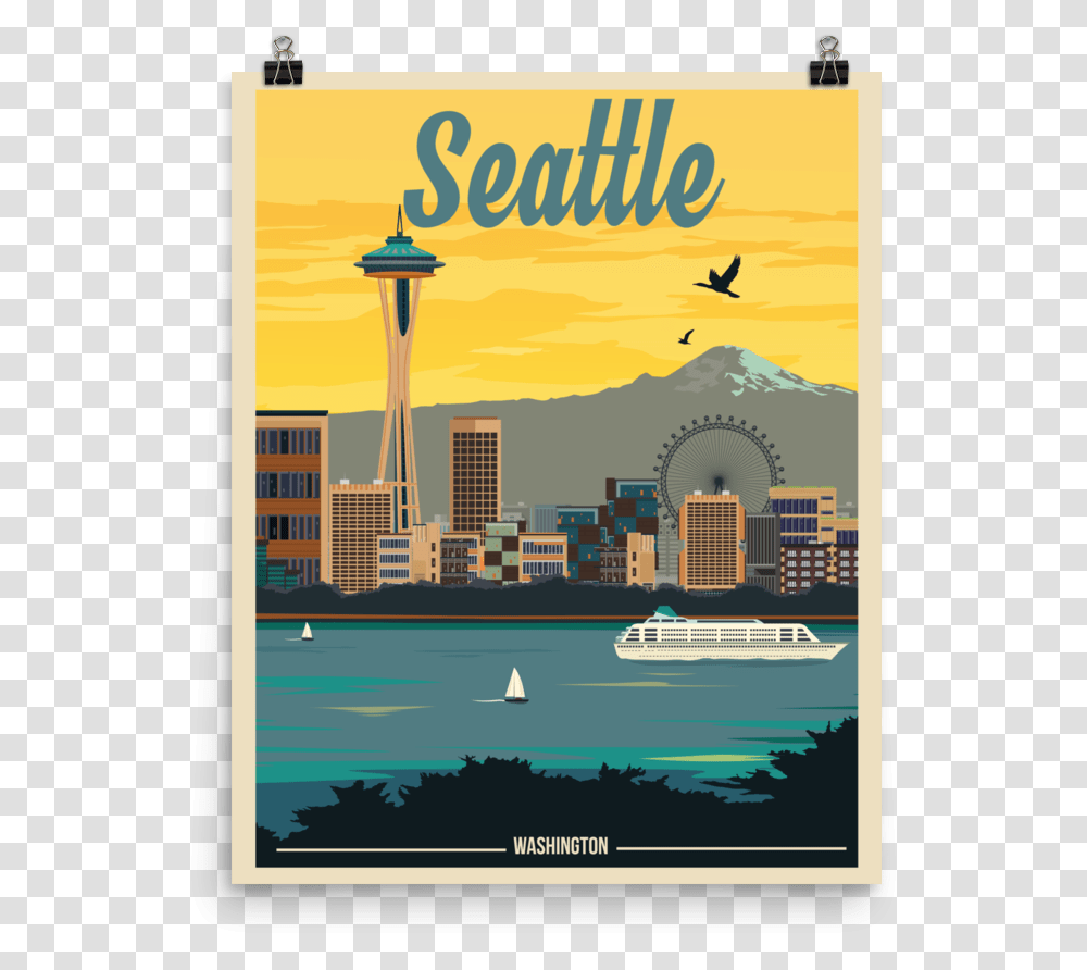 Seattle Poster, Advertisement, Flyer, Paper, Boat Transparent Png
