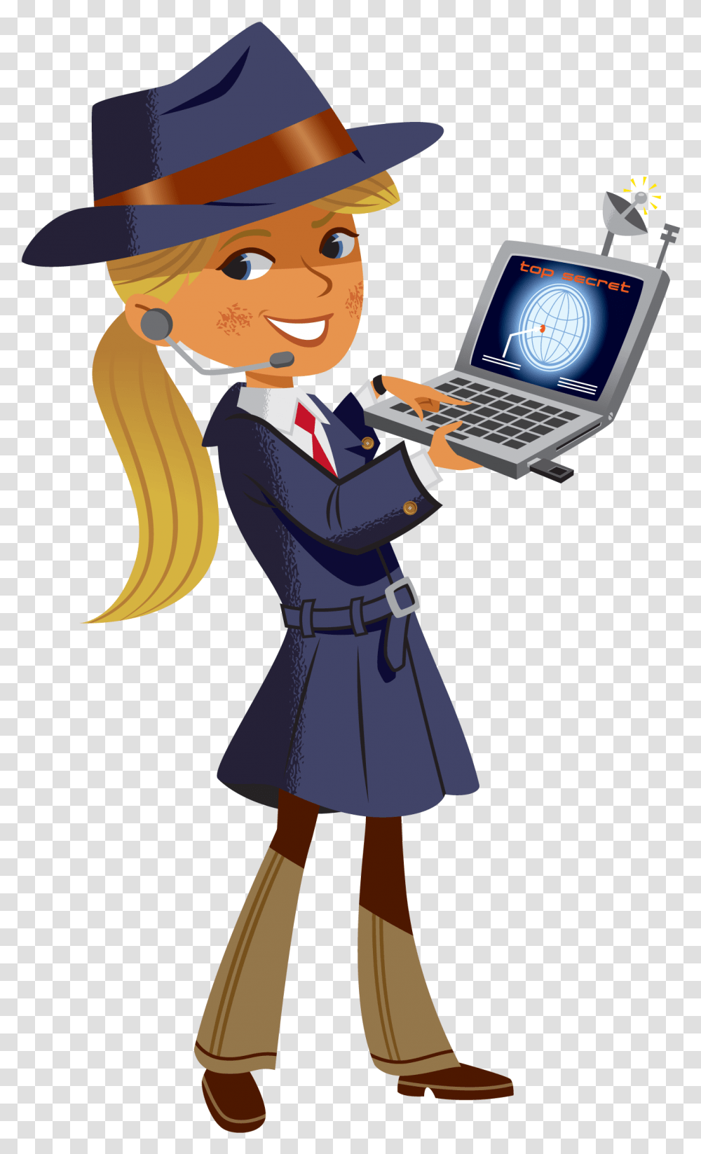 Secret Agent Girl Cartoon Clipart Download Female Secret Agent Clipart, Person, Laptop, Pc, Computer Transparent Png