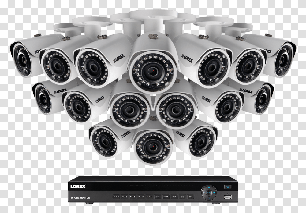 Security Camera System With 16 Channel Nvr And Ip Camera Set Firma 16 Cameras, Wheel, Machine, Electronics Transparent Png