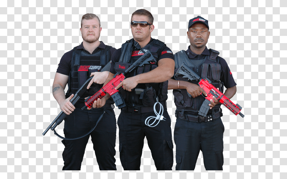 Security Guard With Gun Assault Rifle, Person, People, Sunglasses, Military Uniform Transparent Png