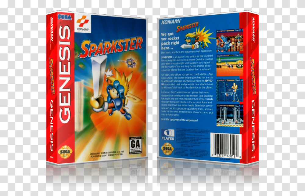 Sega Genesis Sparkster Sega Megadrive Replacement Game Rocket Knight Adventures, Super Mario, Paper, Flyer, Poster Transparent Png