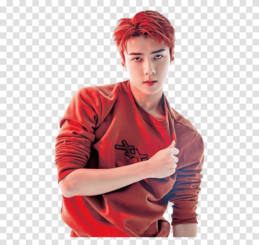 Sehun Exo Kpop Handsome Cute Orange Red Light, Sleeve, Person, Long Sleeve Transparent Png