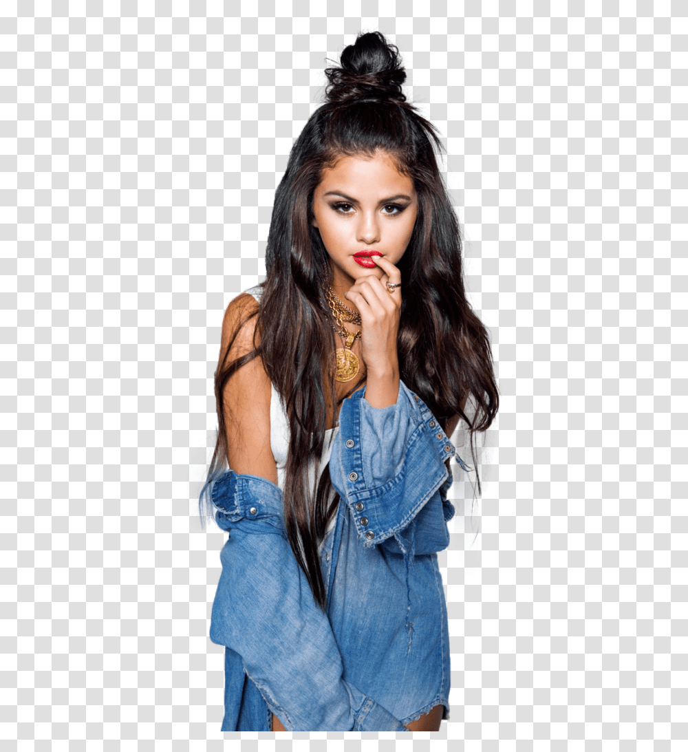 Selena Gomez Top Knot, Face, Person, Female, Pants Transparent Png