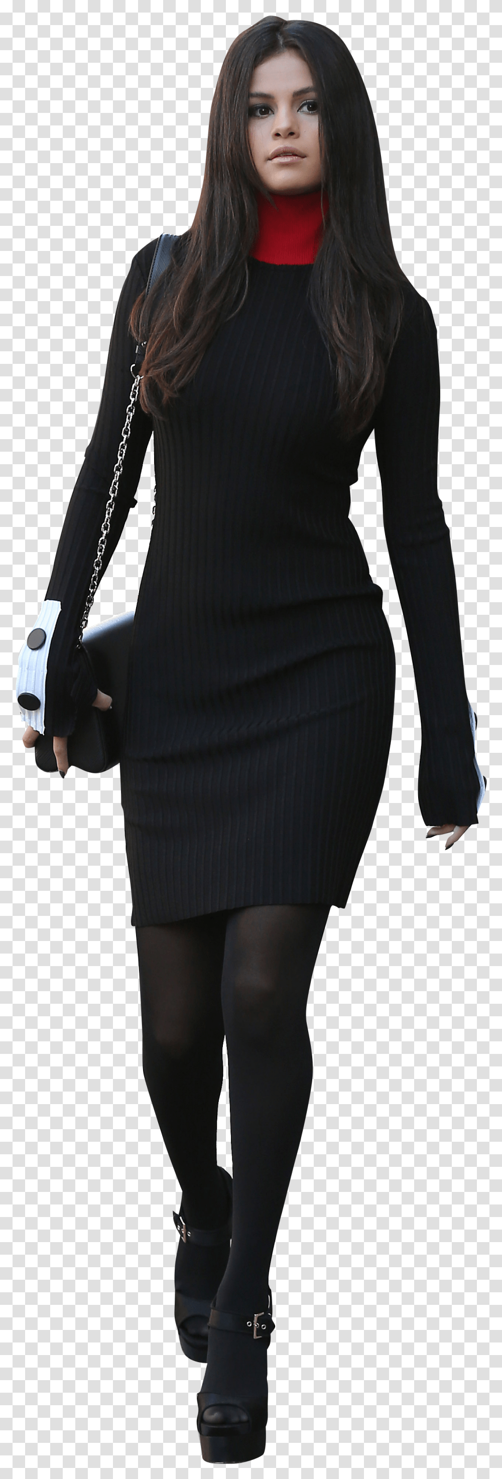 Selena Gomez Walking In Black Image, Person, Sleeve, Suit Transparent Png