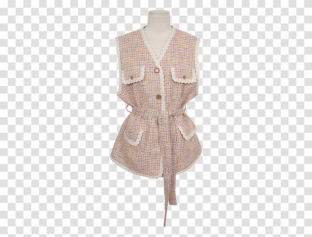 Self Tie Waist Lace Trim Tweed Vest By Stylenanda, Dress, Coat, Overcoat Transparent Png