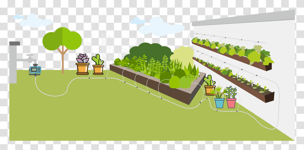 Self Watering System For Outdoor Plants Tree, Grass, Vegetation, Building, Outdoors Transparent Png
