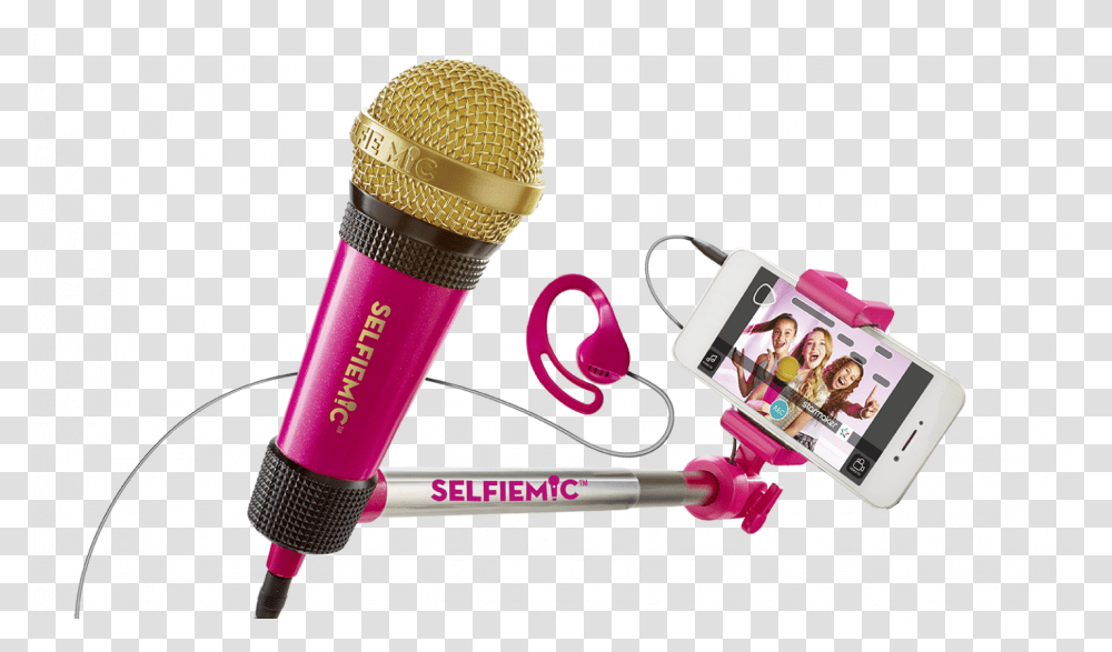 Selfiemic Rosa Palito De Selfie Con Microfono, Electrical Device, Person, Human, Microphone Transparent Png