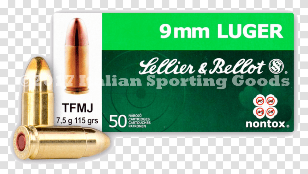 Sellier Amp Bellot 9mm Luger 115 Gr Non ToxicquotTitlequotsellier, Weapon, Weaponry, Ammunition, Bullet Transparent Png