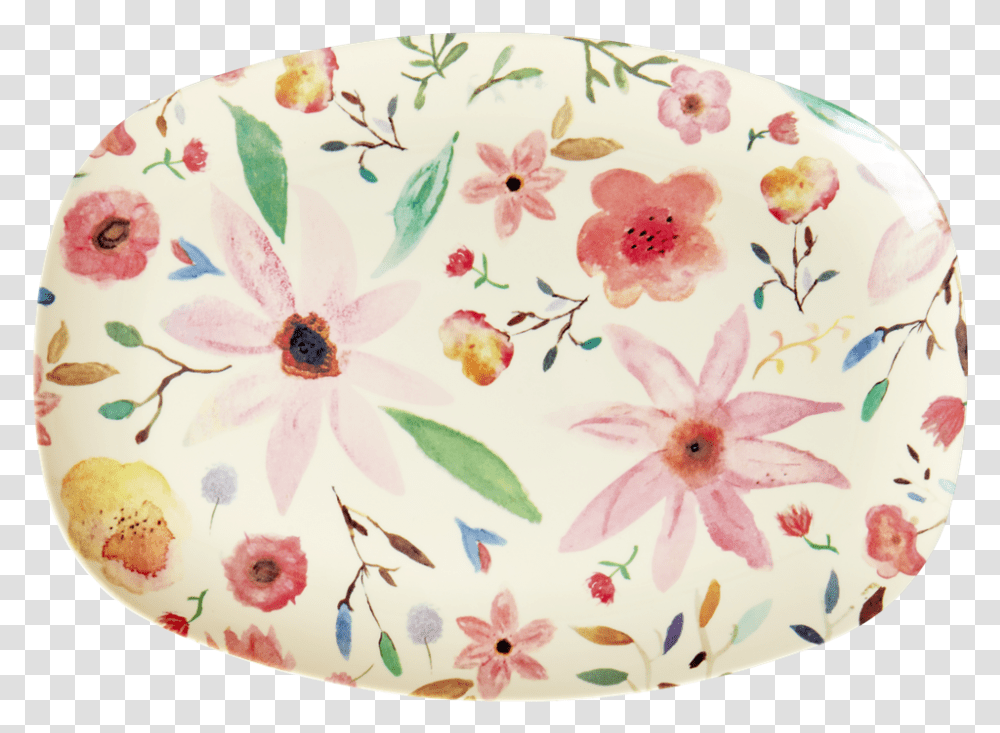 Selmas Flower Print Rectangular Melamine Plate By Rice Ringband Met Bloemen, Porcelain, Pottery, Saucer Transparent Png