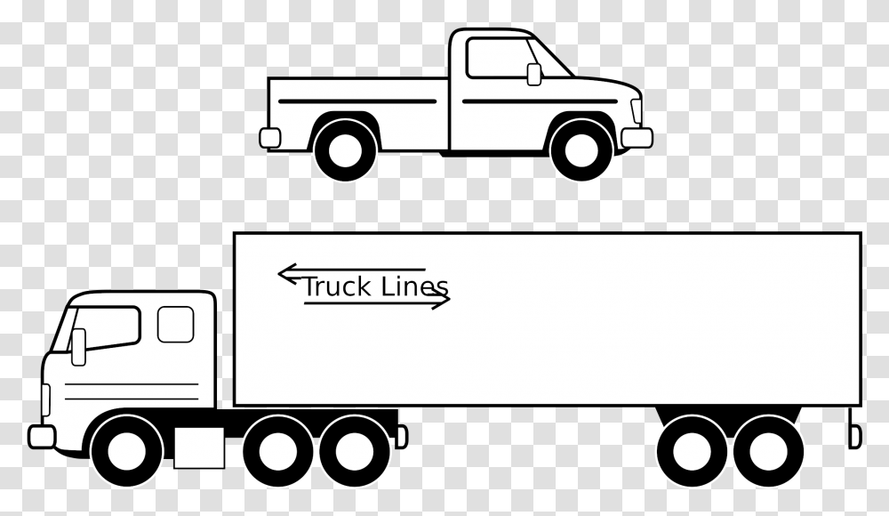 Semi Truck Clipart Black And Trucks Clip Art Black And White, Vehicle, Transportation, Pickup Truck Transparent Png