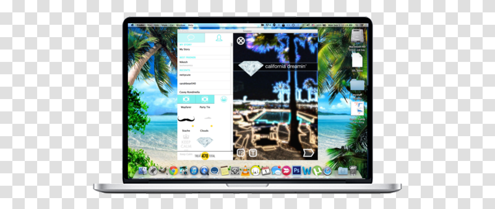 Send And Receive Snaps On Your Mac Beach, Electronics, Monitor, Screen, Computer Transparent Png