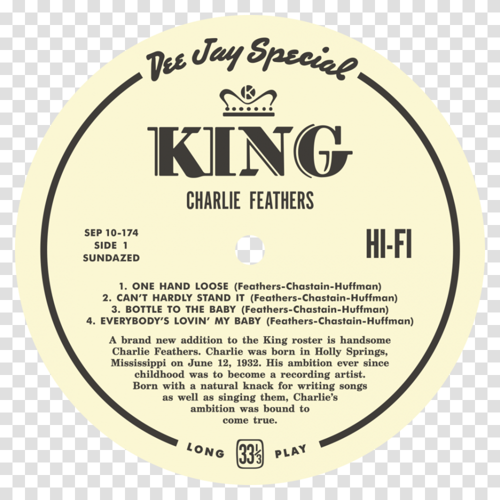 Sep 10 174 Charle Feathers Labels 1 King Records, Diploma, Document, Gold Transparent Png