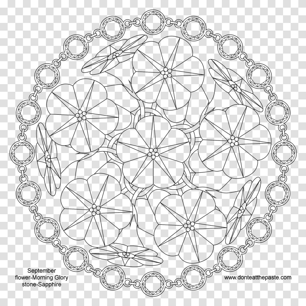 September Birthstone And Birth Flower Mandala Flower For The Month Of September Draw, Gray, World Of Warcraft Transparent Png