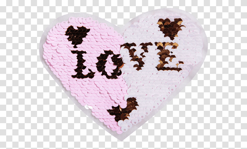 Sequin Reversible Pink Heart With Love In It Patch Heart, Rug, Sweets, Food, Confectionery Transparent Png
