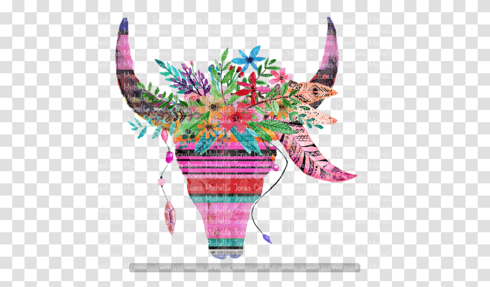 Serape Bull Skull Cow Skull And Flowers Svg, Advertisement, Poster, Pattern Transparent Png