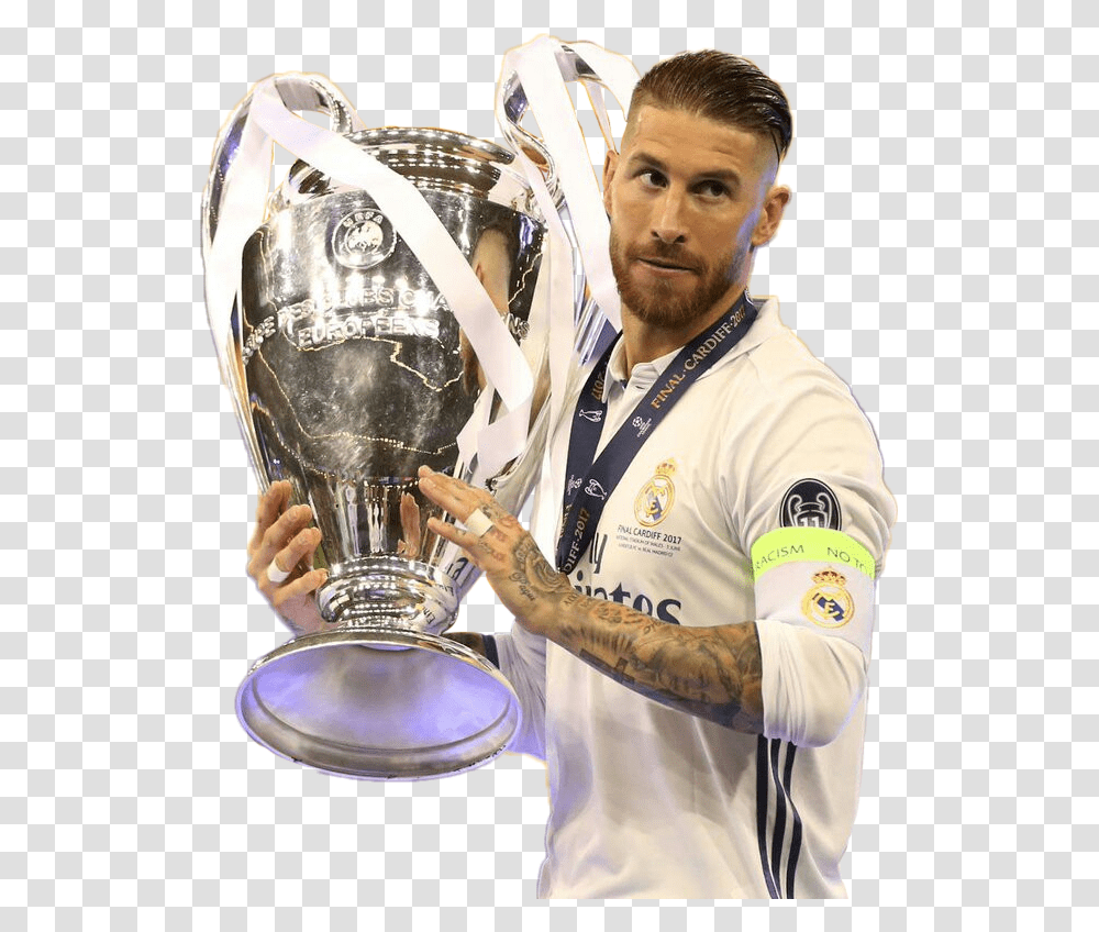 Sergio Ramos Download Sergio Ramos Ucl Trophy, Person, Human Transparent Png