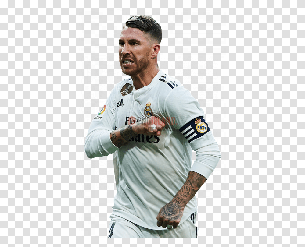 Sergio Ramos Image With Background Photo World Team Of The Decade Football, Person, Clothing, Sleeve, Tattoo Transparent Png