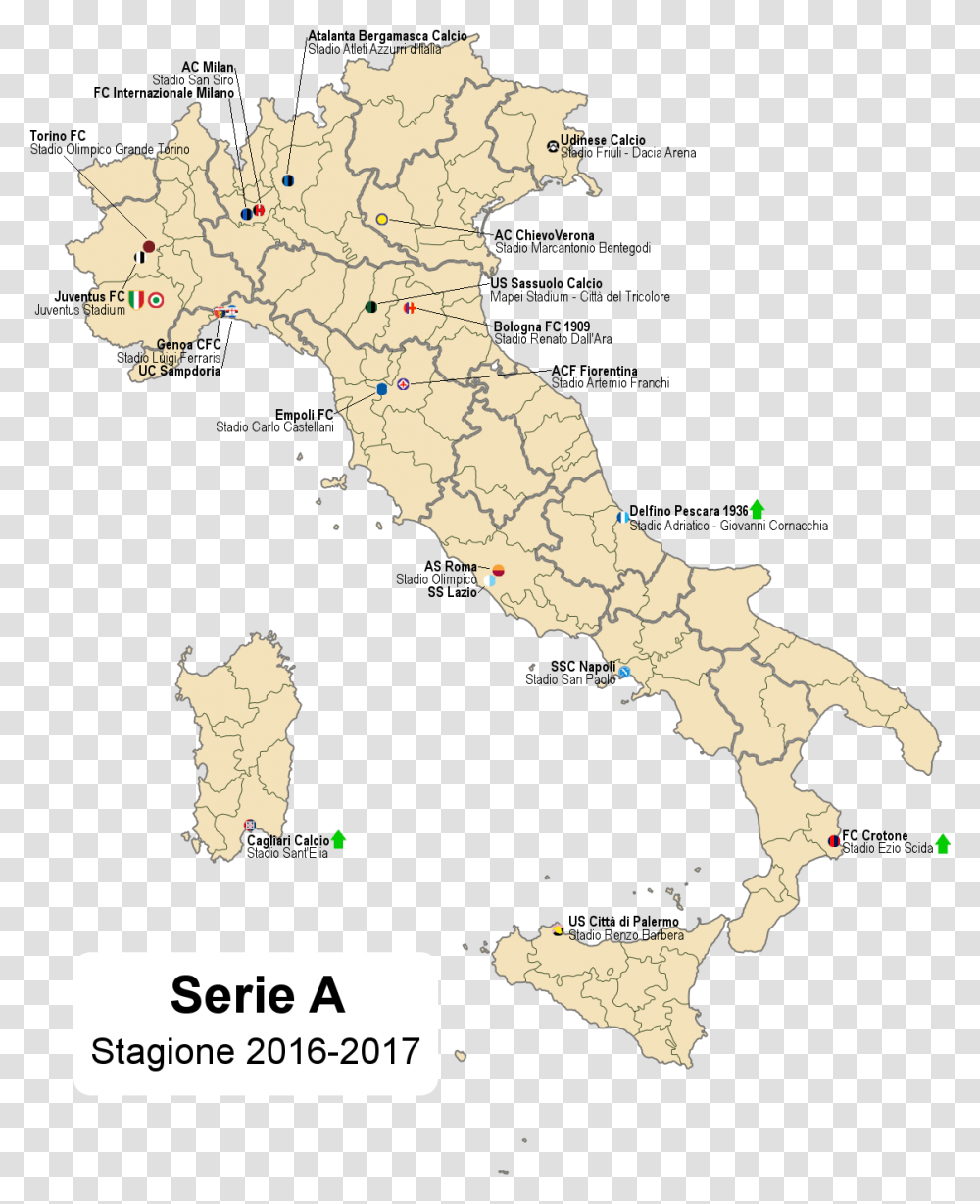 Serie A 2016 17 Italy Map By North East, Diagram, Plot, Atlas, Poster Transparent Png