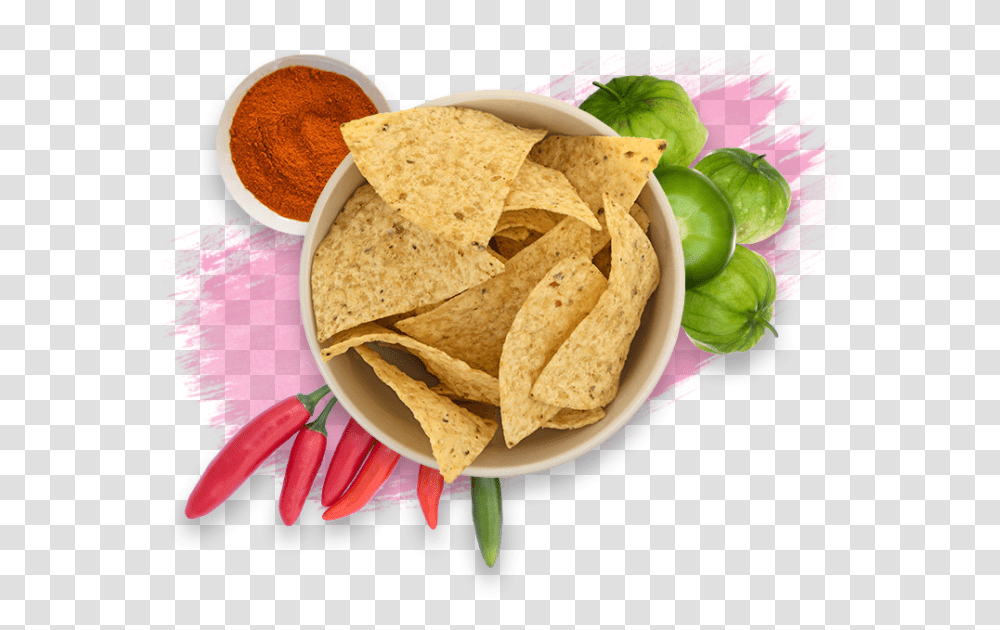 Serrano Tomatillo Salsa Tortilla Chips Top View, Food, Bread, Nachos, Bowl Transparent Png