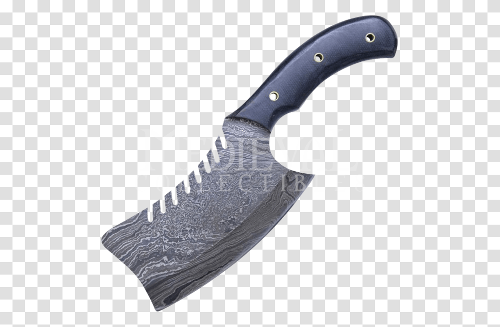 Serrated Damascus Steel Cleaver Knife Utility Knife, Axe, Tool, Weapon, Weaponry Transparent Png