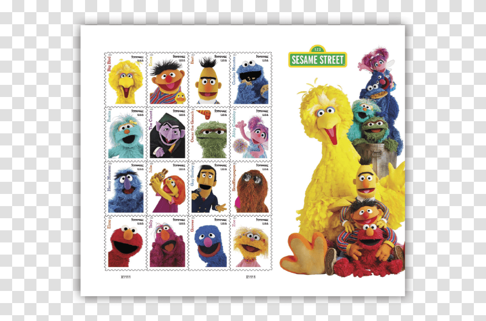 Sesame Street 50th Commemorative Pane Sesame Street Stamps, Alphabet, Dog Transparent Png