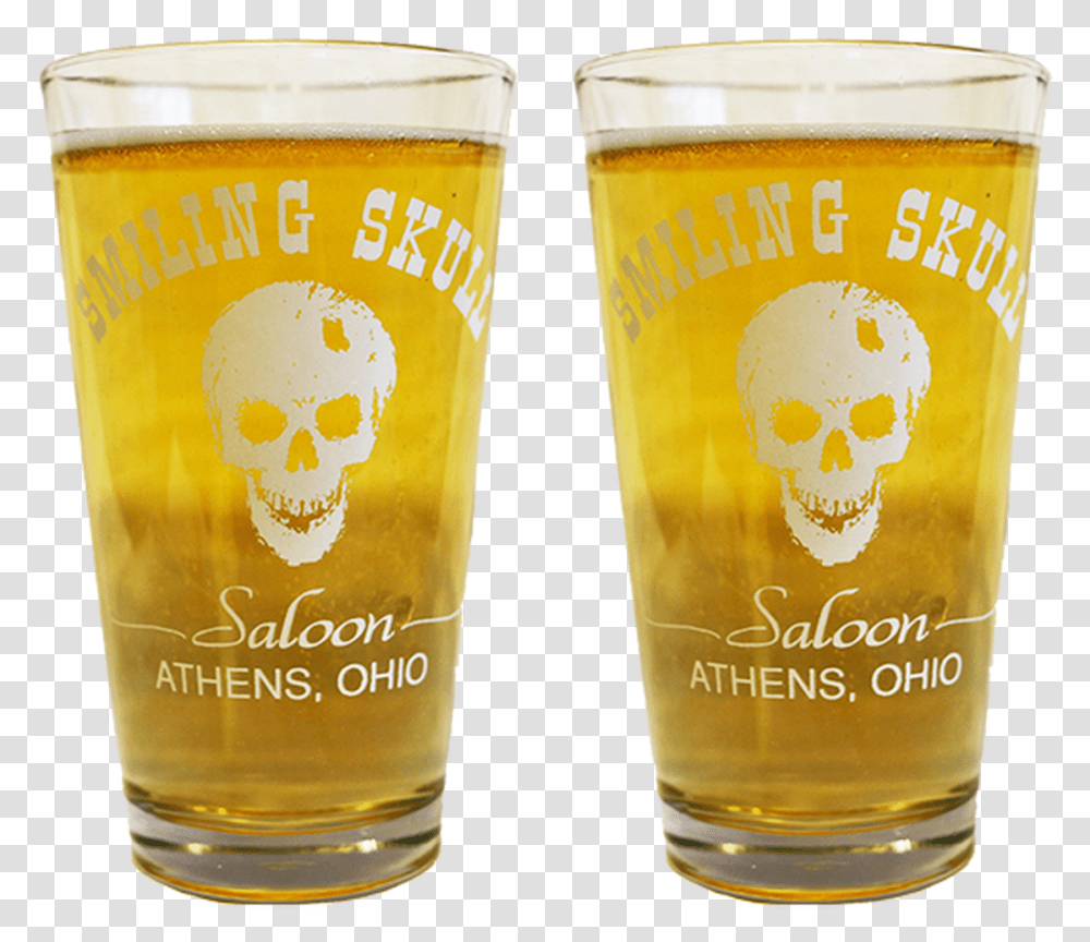 Set Of 2 Smiling Skull Pint Glasses Beer Glass, Alcohol, Beverage, Drink, Lager Transparent Png
