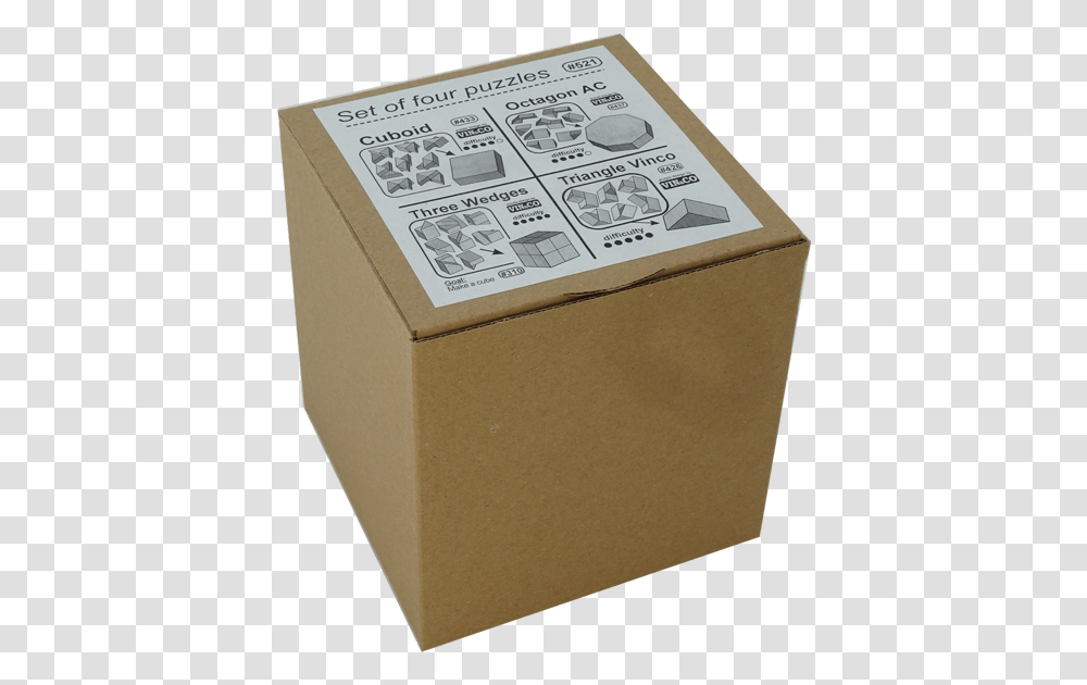 Set Of 4 Different Vinco 3d Brainteaser Shapes Box, Cardboard, Carton, Package Delivery Transparent Png