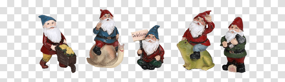 Set Of 5 Mini Gnome Statues Santa Claus, Figurine, Person, Human Transparent Png