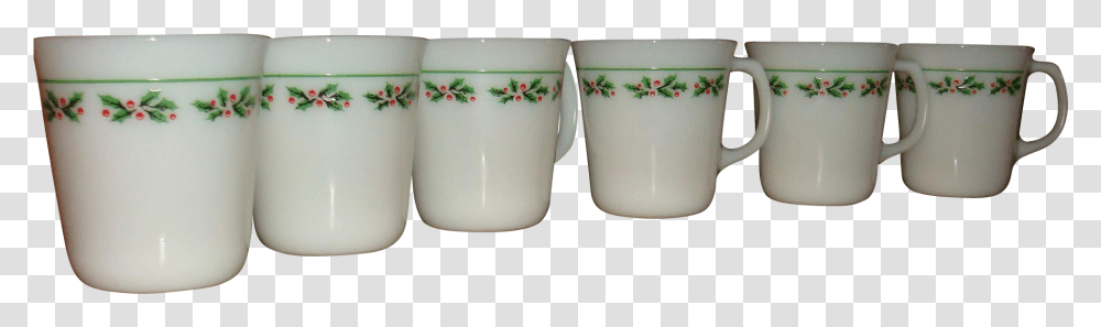 Set Of 6 Heavy Pyrex Corning Christmas Holly Days D, Coffee Cup, Porcelain, Pottery Transparent Png