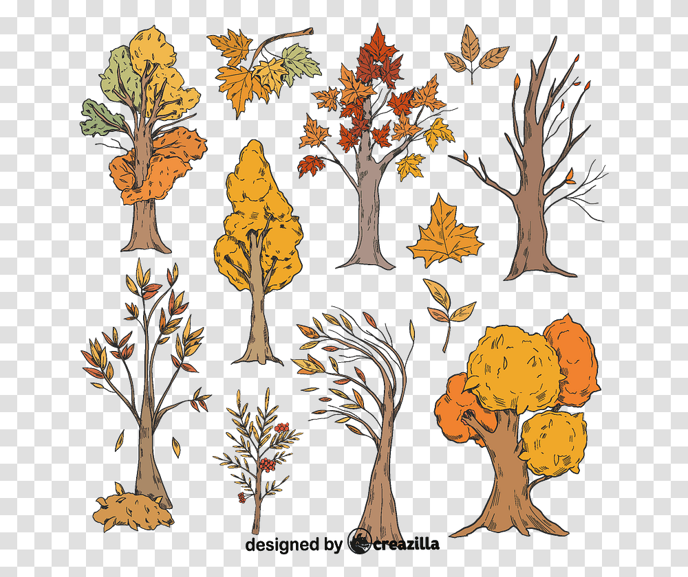 Set Of Fall Trees Vector Clip Art, Pattern, Painting, Floral Design, Graphics Transparent Png