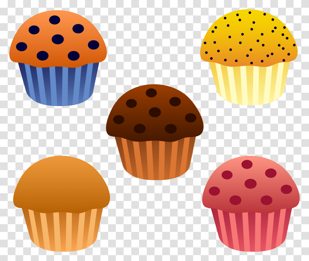 Set Of Five Assorted Muffins Muffin Clipart, Cupcake, Cream, Dessert, Food Transparent Png