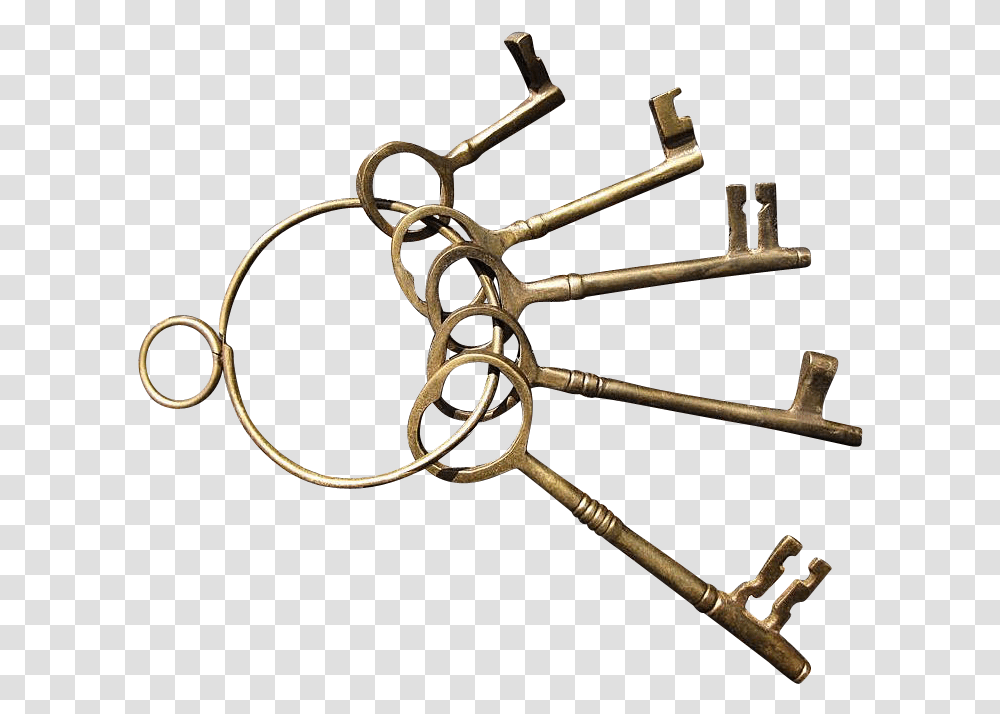 Set Of Five Brass Decorator Skeleton Keys On A Brass Brass Keys On A Ring, Bow Transparent Png