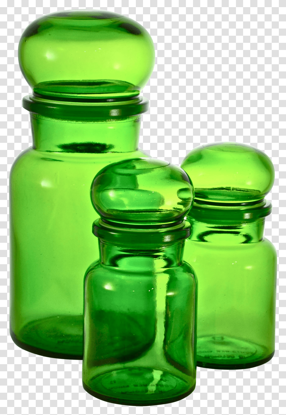 Set Of Three Lush Green Glass Ball Top Apothecary Jars Apothecary Jars Plastic Screw Top Transparent Png