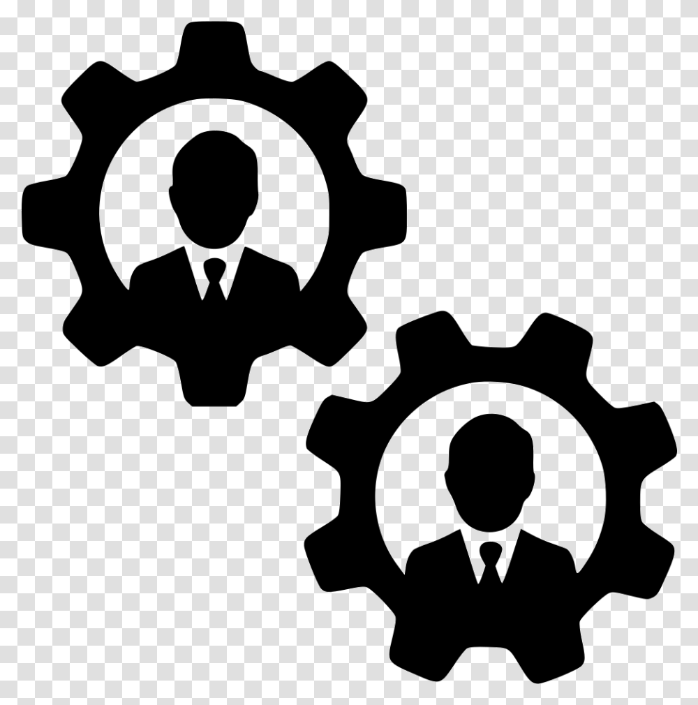 Settings Users Men Teamwork Cogs Gears Gear With User Icon, Stencil, Machine Transparent Png