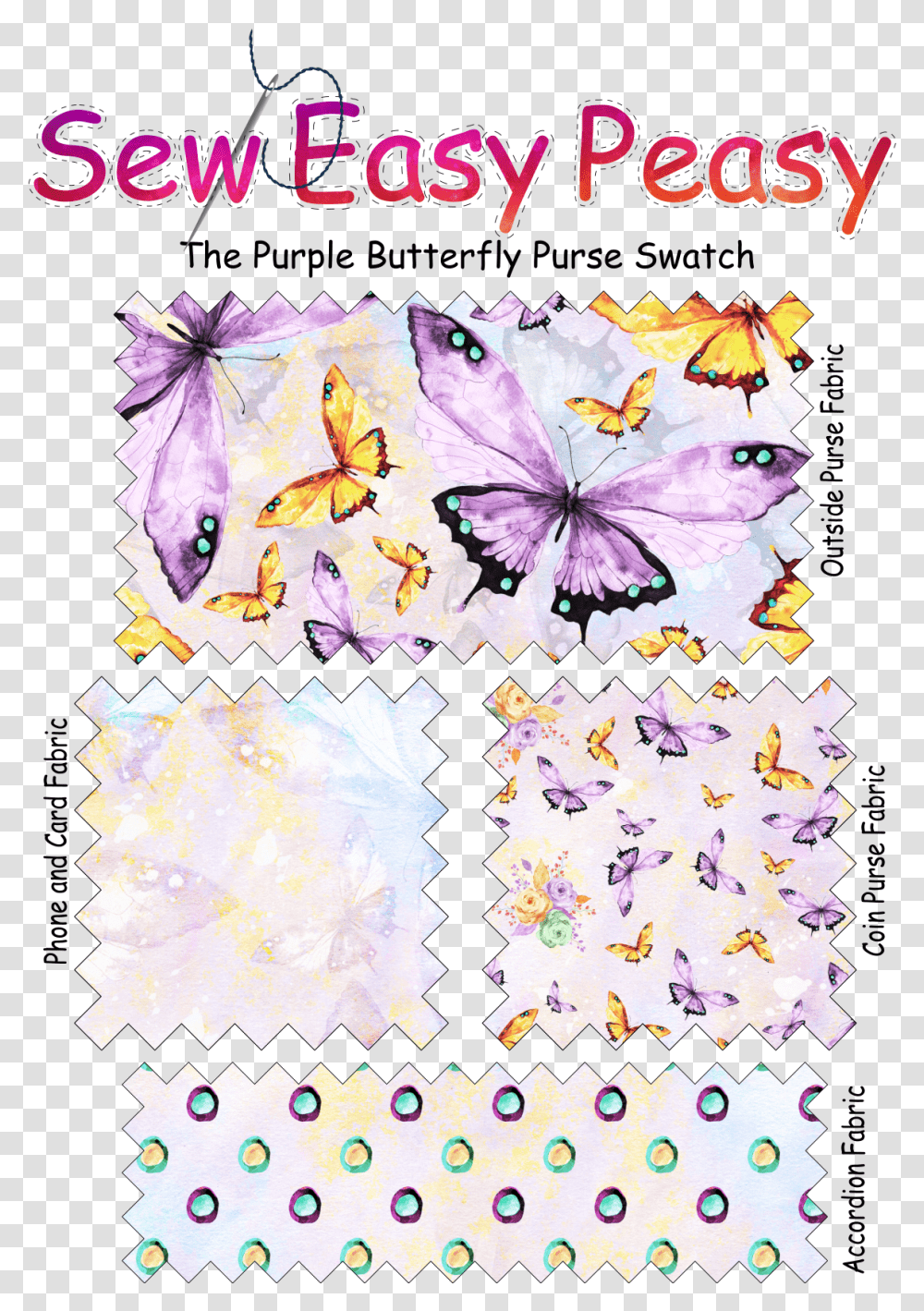 Sew Easy Peasy Purple Butterfly Purse Flower, Pattern, Quilt, Rug, Paper Transparent Png